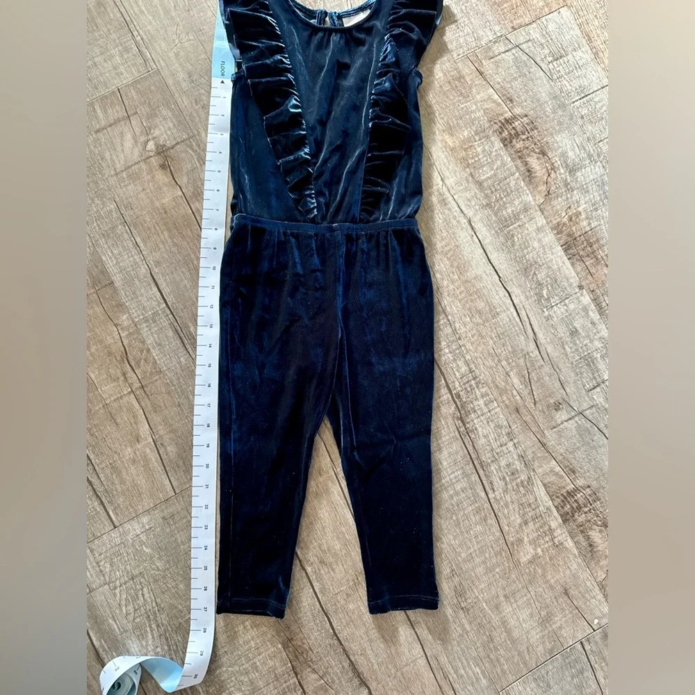 Toddler Girls Velour Jumper 3T‎ Navy Blue Ruffle Sleeveless Soft Stretch